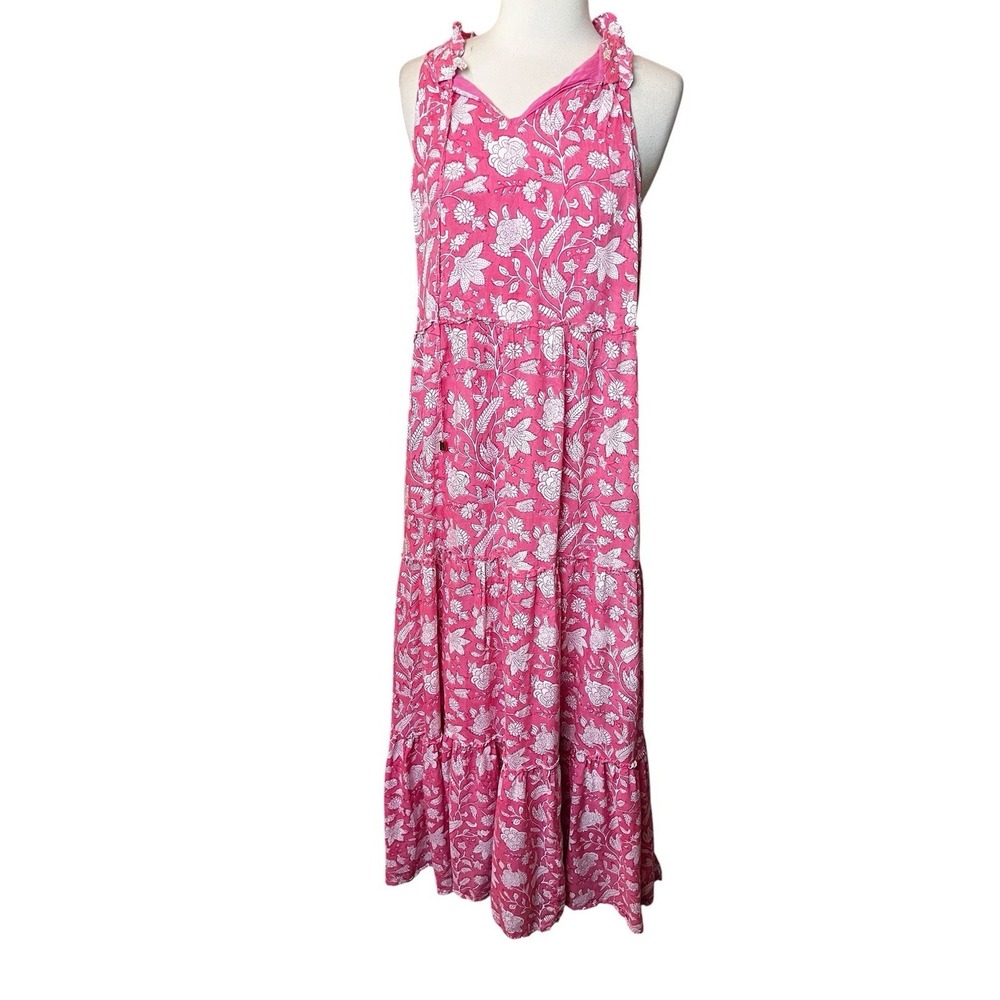 J Marie Emilia Rose ruffle tier maxi dress Medium Pink Floral Block Print
